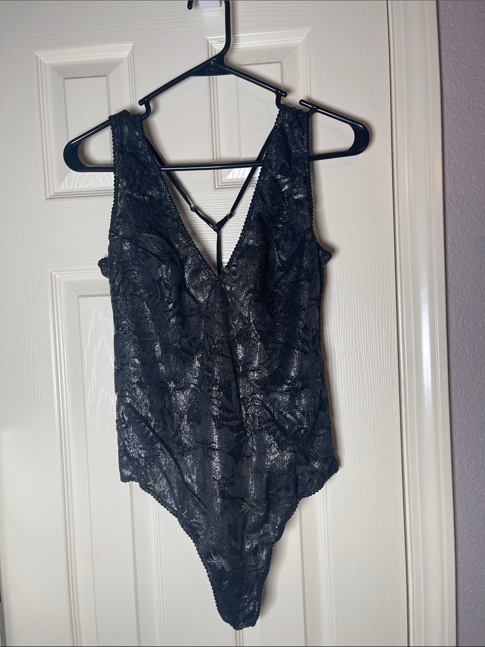 Victoria's Secret Black Lace Deep V Bodysuit